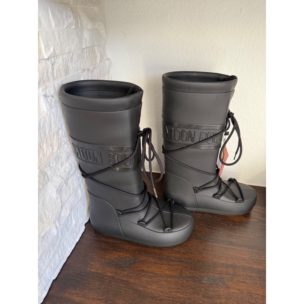 Moon Boot Icon Rain Boots Black Rubber Waterproof Snow Boots EU 35-36 US 5-6